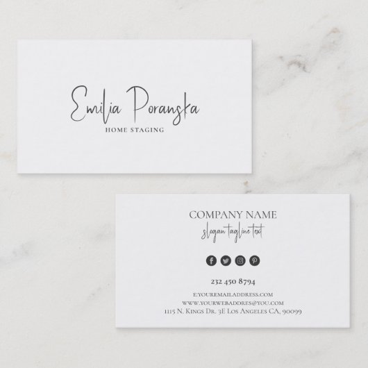 Whimsical custom black typografie op wit visitekaartje (Voorkant / Achterkant)