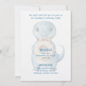 Whimsical Custom Blue Dinosaur Birthday Invitation Kaart (Achterkant)