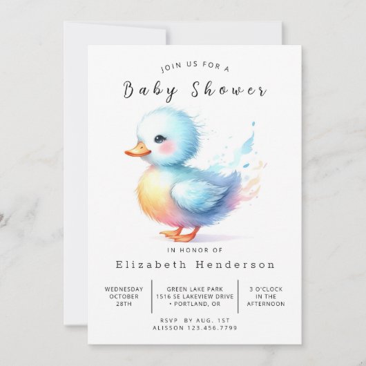 Whimsical Custom Duck Baby shower Kaart (Voorkant)