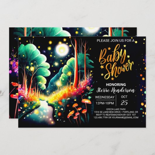 Whimsical Custom Fireflies Baby shower Kaart (Voorkant / Achterkant)