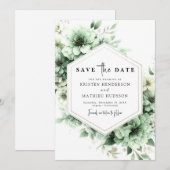 Whimsical Custom Flowers Sage Green Wedding Save The Date (Voorkant / Achterkant)