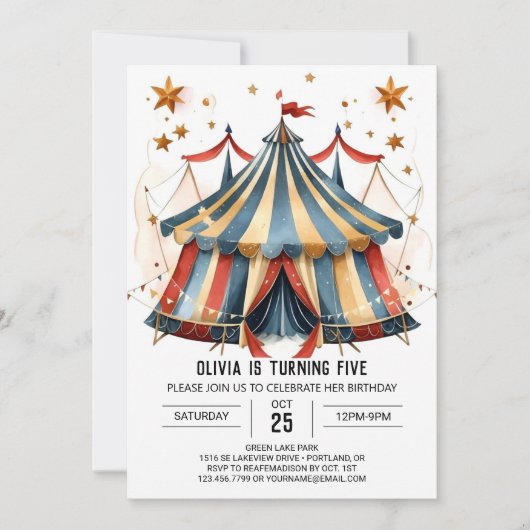 Whimsical Custom Fun Circus Verjaardag Kaart (Voorkant)
