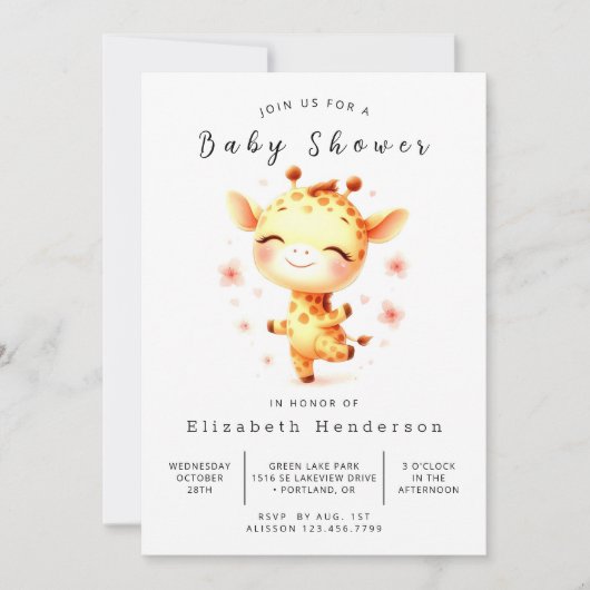 Whimsical Custom Giraffe Baby shower Kaart (Voorkant)