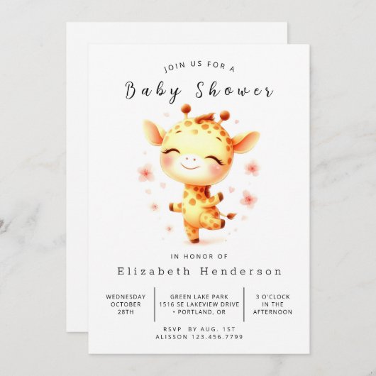 Whimsical Custom Giraffe Baby shower Kaart (Voorkant / Achterkant)