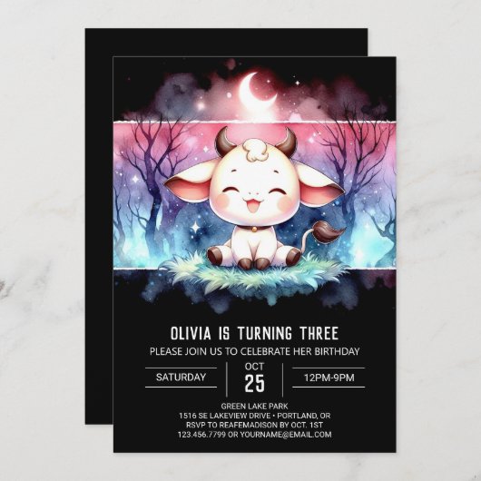 Whimsical Custom Koe Verjaardag Kaart (Voorkant / Achterkant)