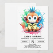 Whimsical Custom Monkey Verjaardag Kaart (Voorkant / Achterkant)