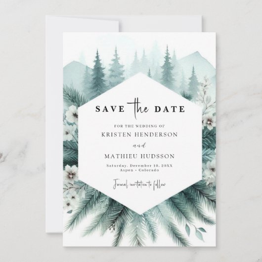 Whimsical Custom Mountain Wedding Save The Date (Voorkant)