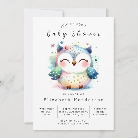 Whimsical Custom Owl Baby shower Kaart (Voorkant)
