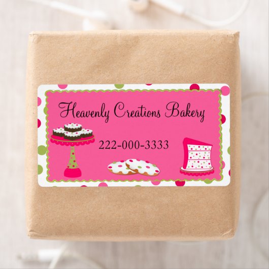 Whimsical Custom Roze & Groen Bakkerij Label (Insitu)