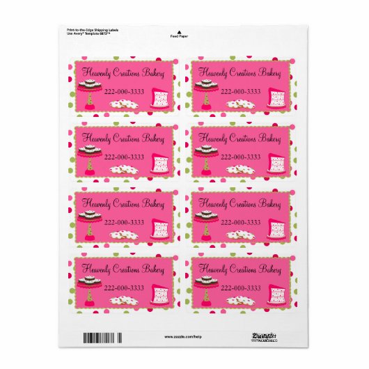 Whimsical Custom Roze & Groen Bakkerij Label (Full Sheet)