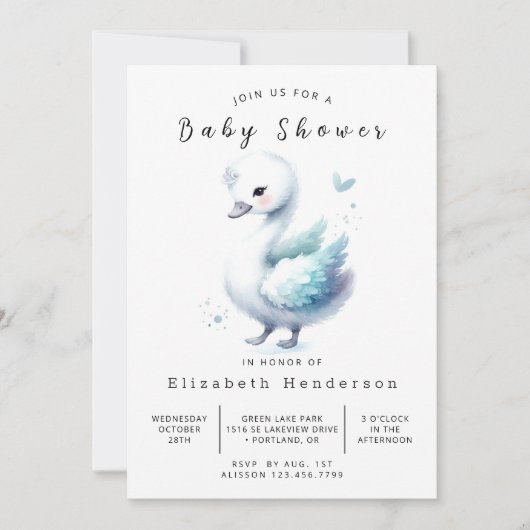Whimsical Custom Swan Baby shower Kaart (Voorkant)
