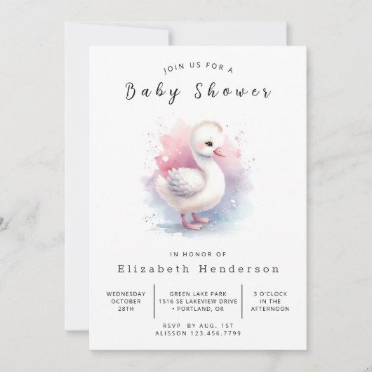 Whimsical Custom Swan Baby shower Kaart (Voorkant)