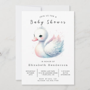 Whimsical Custom Swan Baby shower Kaart