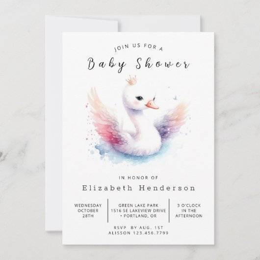 Whimsical Custom Swan Baby shower Kaart (Voorkant)