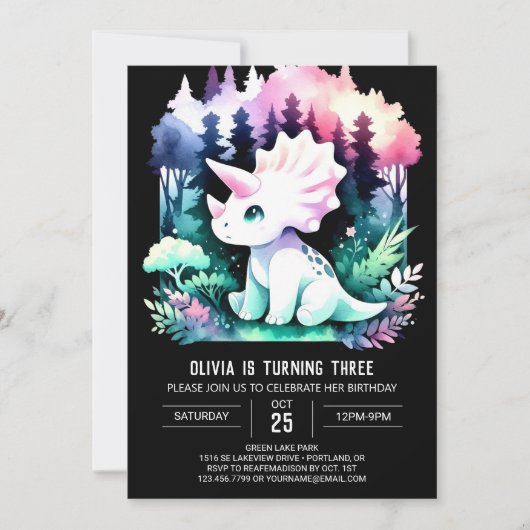 Whimsical Custom Triceratops Verjaardag Kaart (Voorkant)