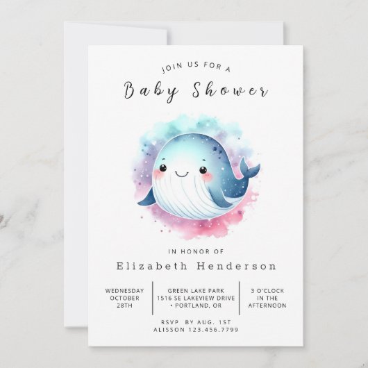 Whimsical Custom Whale Baby shower Kaart (Voorkant)