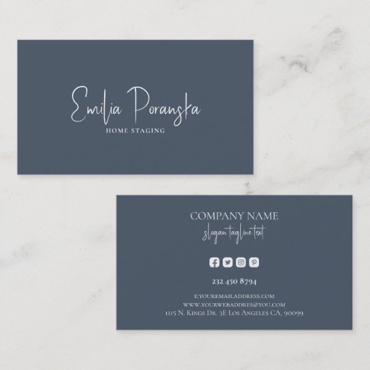 Whimsical custom white typografie op blue-Grey Visitekaartje (Voorkant / Achterkant)