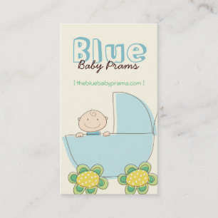 Whimsical Cute Baby Boy in Blue Pram Modern Chic Visitekaartje