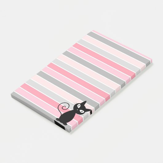 Whimsical Cute Black Cat op Stripes Post-it® Notes (Schuin)