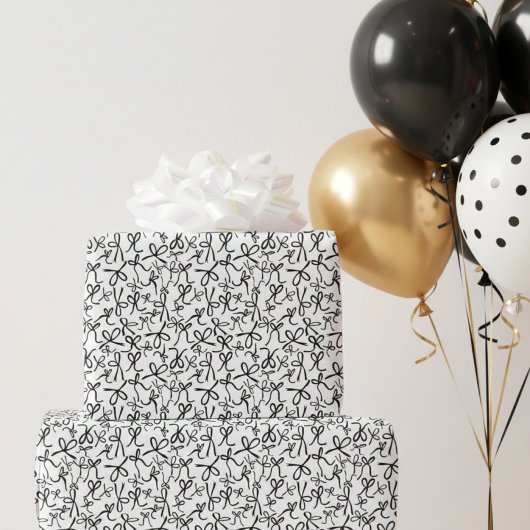 Whimsical Cute Black White Bows Pattern Girly Gift Cadeaupapier