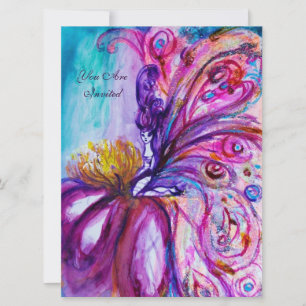 WHIMSICAL CUTE BLOEMENFEE IN ROZE, GOUDEN SPROKKEL KAART