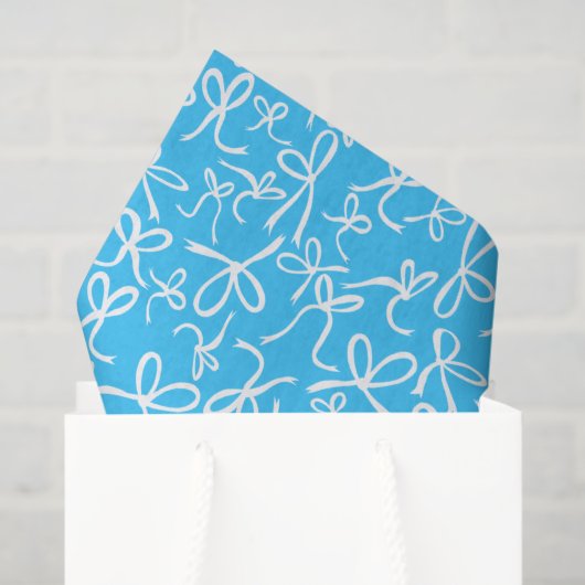 Whimsical Cute Blue White Bows Pattern Girly Gift  Tissuepapier (Cadeauzakje)