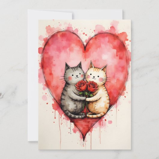 Whimsical Cute Cats Valentine Hearts and Red Roses Kaart (Voorkant)