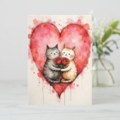 Whimsical Cute Cats Valentine Hearts and Red Roses Kaart (Staand voorkant)