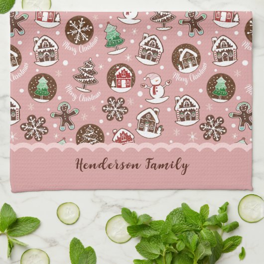 Whimsical Cute Christmas Cookies Custom Winter Theedoek (Gevouwen)