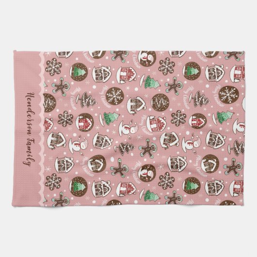 Whimsical Cute Christmas Cookies Custom Winter Theedoek (Horizontaal)