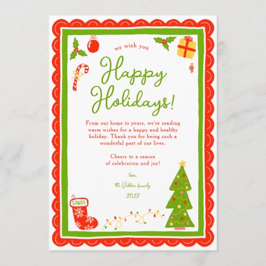 Whimsical Cute Christmas CUSTOM PHOTO Scalloped Feestdagenkaart (Achterkant)