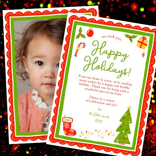 Whimsical Cute Christmas CUSTOM PHOTO Scalloped Feestdagenkaart