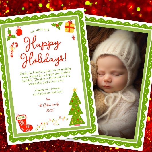 Whimsical Cute Christmas CUSTOM PHOTO Scalloped Feestdagenkaart
