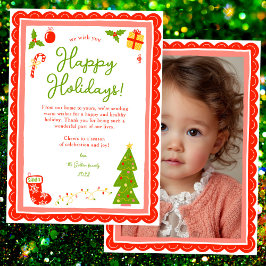 Whimsical Cute Christmas CUSTOM PHOTO Scalloped Feestdagenkaart