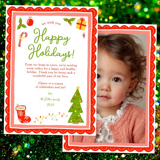 Whimsical Cute Christmas CUSTOM PHOTO Scalloped Feestdagenkaart