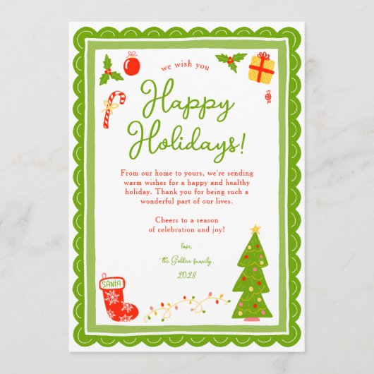 Whimsical Cute Christmas CUSTOM Scalloped Feestdagenkaart (Voorkant)