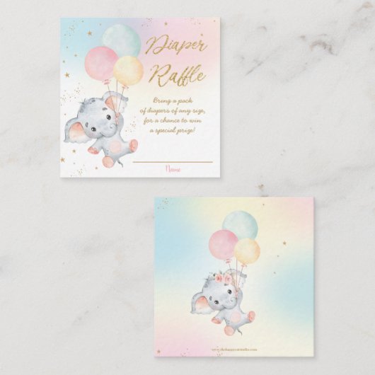 Whimsical Cute Elephant ballonnen Diaper Raffle En Informatiekaartje (Voorkant / Achterkant)