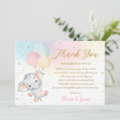 Whimsical Cute Elephant Balloons Baby shower Girl  Bedankkaart (Staand voorkant)