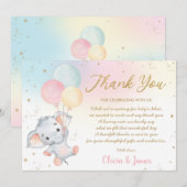 Whimsical Cute Elephant Balloons Baby shower Girl  Bedankkaart (Voorkant / Achterkant)