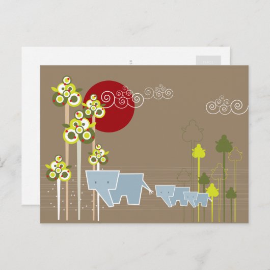 Whimsical Cute Elephant Family in Forest Trees Sun Briefkaart (Voorkant / Achterkant)