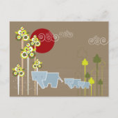 Whimsical Cute Elephant Family in Forest Trees Sun Briefkaart (Voorkant)