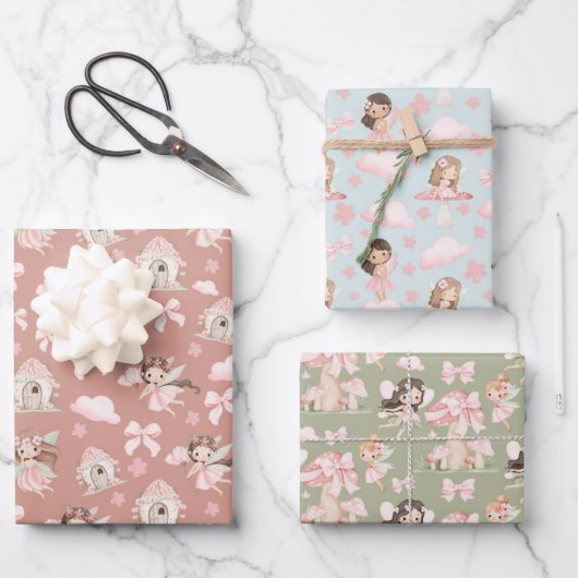 Whimsical Cute Fairy Tale Gift Wrap Set for Girls Inpakpapier Vel (Voorkant)