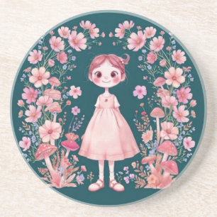Whimsical Cute Fantasie Bloem Meisje Rond Zandsteen Onderzetter