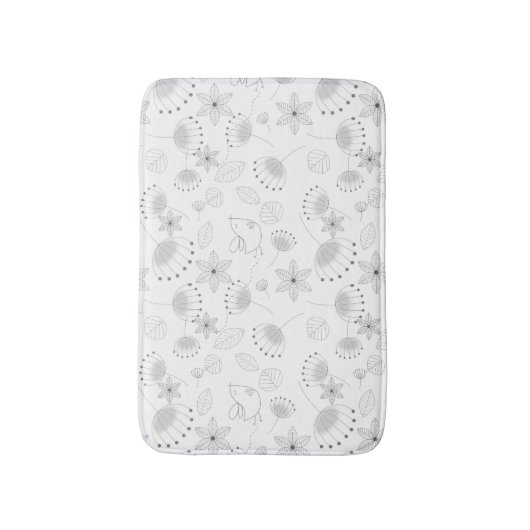 Whimsical Cute Floral and Bird Pattern on White Badmat (Voorkant Verticaal)