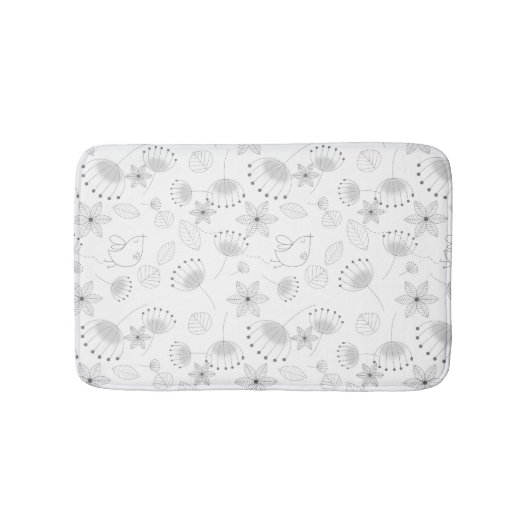 Whimsical Cute Floral and Bird Pattern on White Badmat (Voorkant)