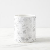 Whimsical Cute Floral and Bird Pattern on White Koffiemok (Center)