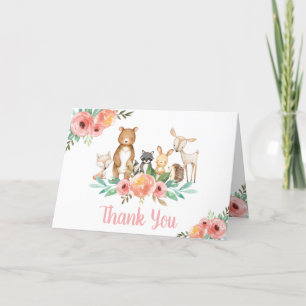 Whimsical Cute Floral Woodland Animals Baby shower Bedankkaart