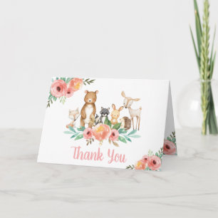 Whimsical Cute Floral Woodland Animals Baby shower Bedankkaart