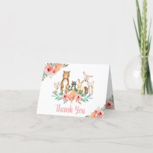 Whimsical Cute Floral Woodland Animals Bedankkaart