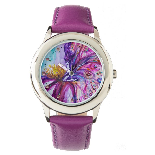 WHIMSICAL CUTE FLOWER FAIRY IN PINK, GOLD SPARKLES HORLOGE (Voorkant)